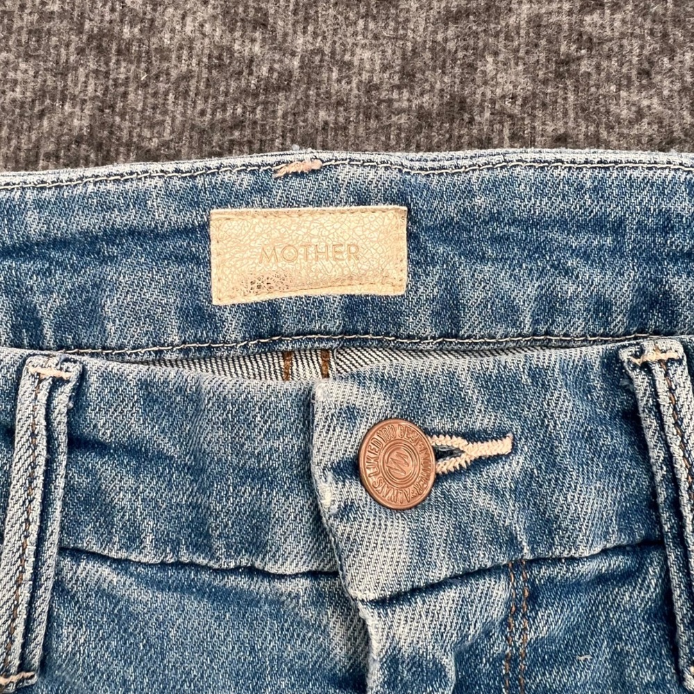 Mother The Looker High Rise Skinny Crop Distressed Frayed Hem Blue Jeans Size 28 - Picture 5 of 14